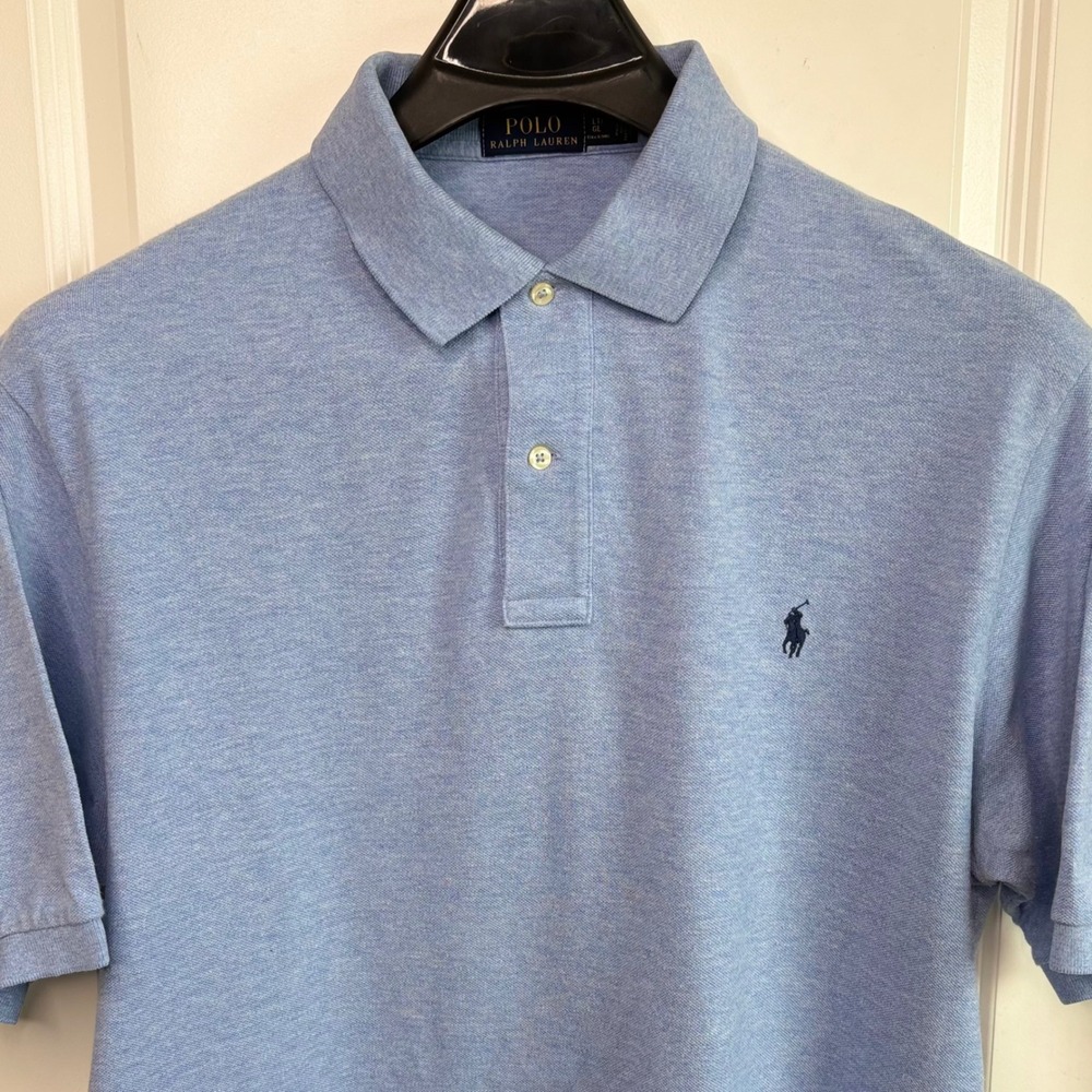 Polo Ralph Lauren Shirt Mens LT Tall Light Blue Heather Short Sleeve Cotton EUC